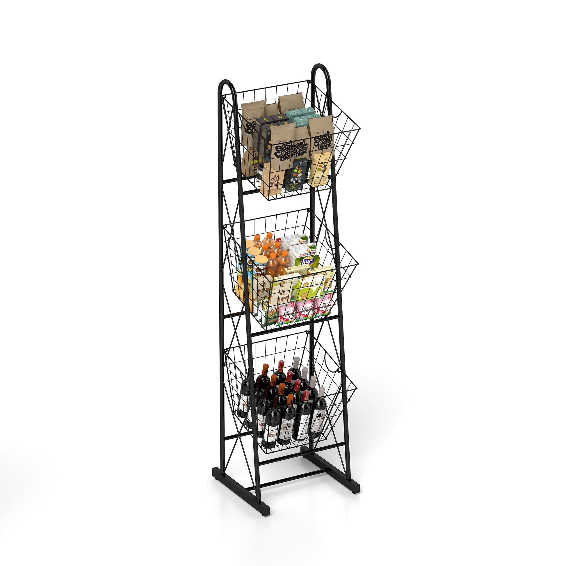 3 Tier Kitchen Storage Basket Organizer, Freestanding Metal Wire Rack For Fruit, Vegetables, And Pantry Items Black Kitchen American Design,American Traditional Metal