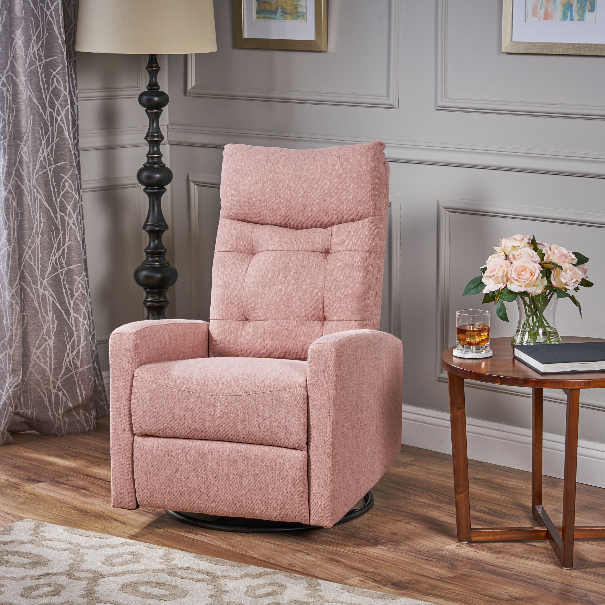 Glider Swivel Recliner Chair Blush Fabric