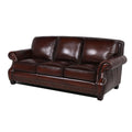 Traditional Roll Arm Leather Sofa Brown Leather 3 Seat