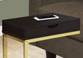 Accent Table, C Shaped, End, Side, Snack, Storage Drawer, Living Room, Bedroom, Brown Laminate, Gold Metal, Contemporary, Modern Espresso Particle Board