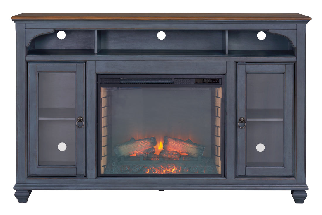 Americana 66 In Fireplace Tv Stand For Tvs Up To 80 Inches, Corduroy Blue Finish Blue 80 89 Inches Rubberwood Rubber Wood