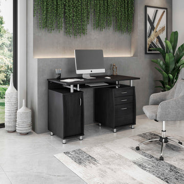 Techni Mobili Complete Workstation Computer Desk With Storage, Espresso Espresso Computer Desk Office Modern Rectangular Rectangular Mdf