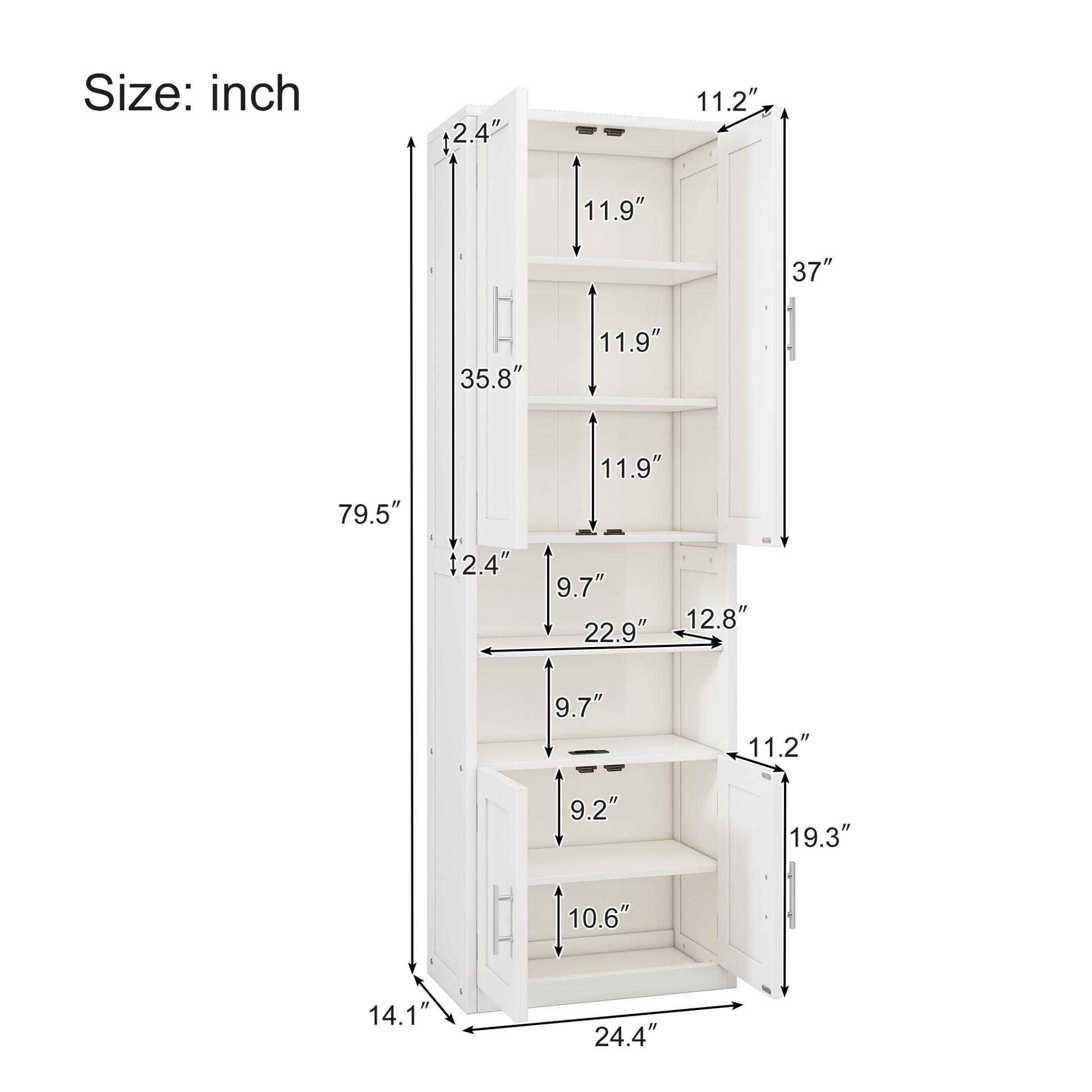 2 Doors Bookshelf With Usb Port 3 Adjustable And 3 Fixed Shelves Bookcase Side Cabinet Storage Shelves In White Old Sku:Wf311493Aac White Solid Wood Mdf