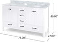 73'' Bathroom Vanity With Marble Top & Double Ceramic Sinks, 4 Doors, 6 Drawers, White White Plywood