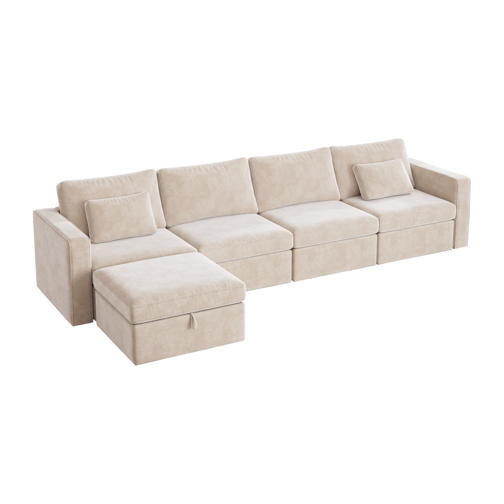 Modern Velvet L Shape Sectional Sofa, Oversized Upholstery Sectional Sofa, Chaise Couch With Storage Ottomans For Living Room Loft Apartment Office White 5 Seats White Wood Primary Living Space Medium Duty Pine 5 Seat White Velvet Medium Soft Cushion