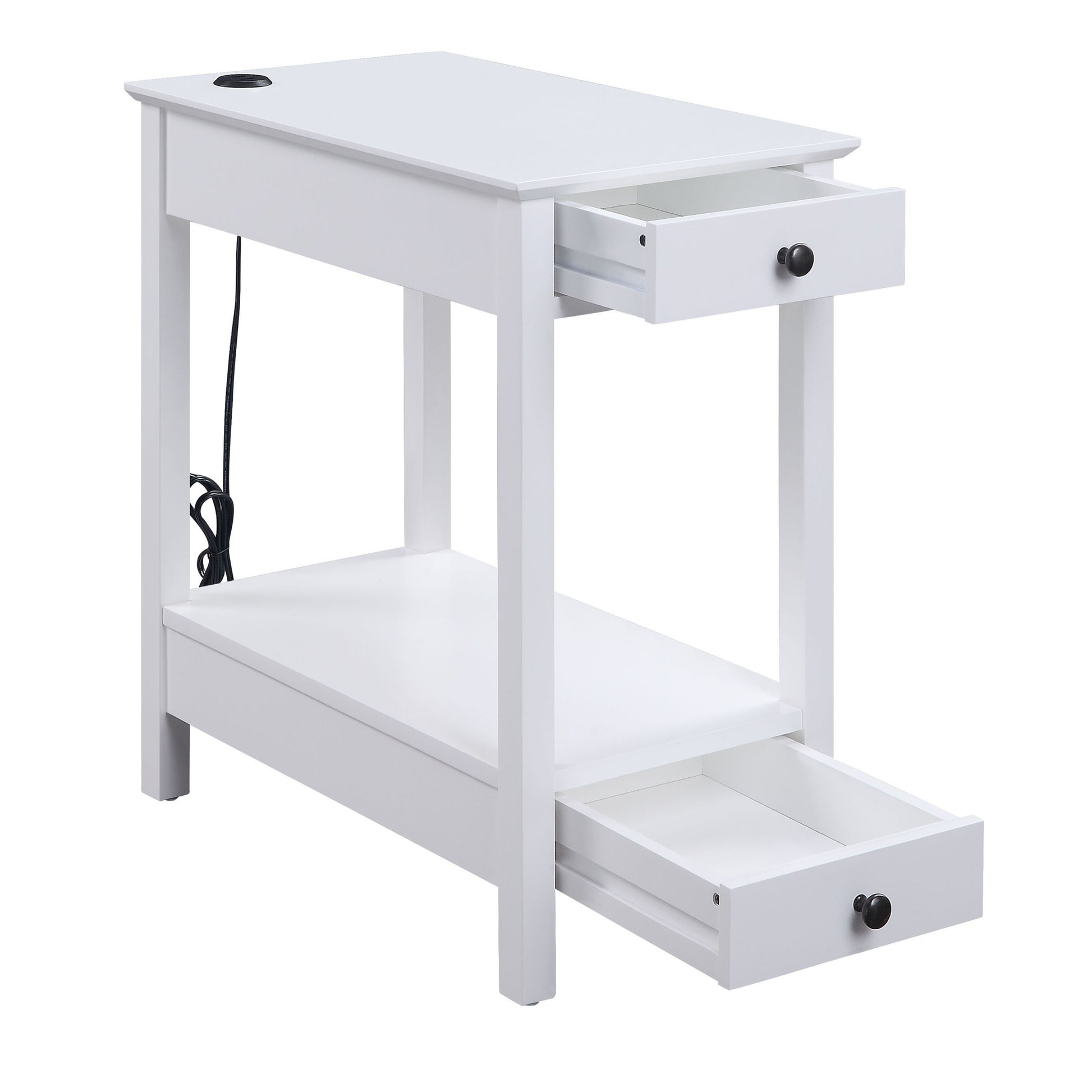 White Storage Accent Table With Usb White White Primary Living Space Modern Drawers Rectangular Wood