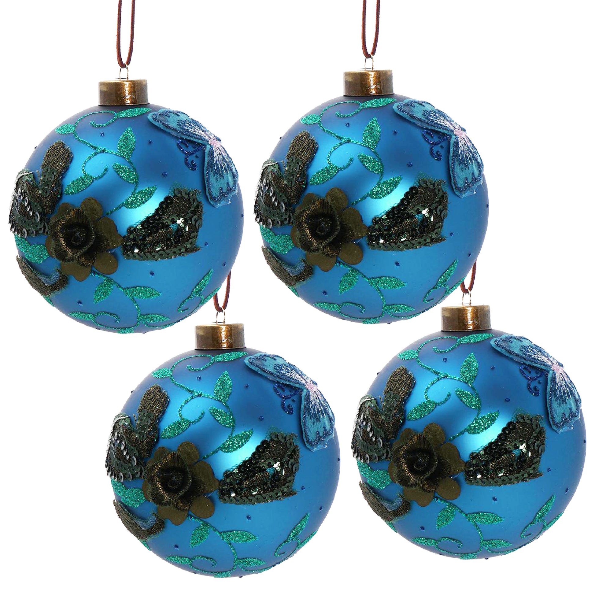 D4.7" Christmas Ball Ornaments, Glass Decorative Hanging Ball Christmas Tree Ornaments For Holiday Party Decorations, Set Of 4 Blue Glass