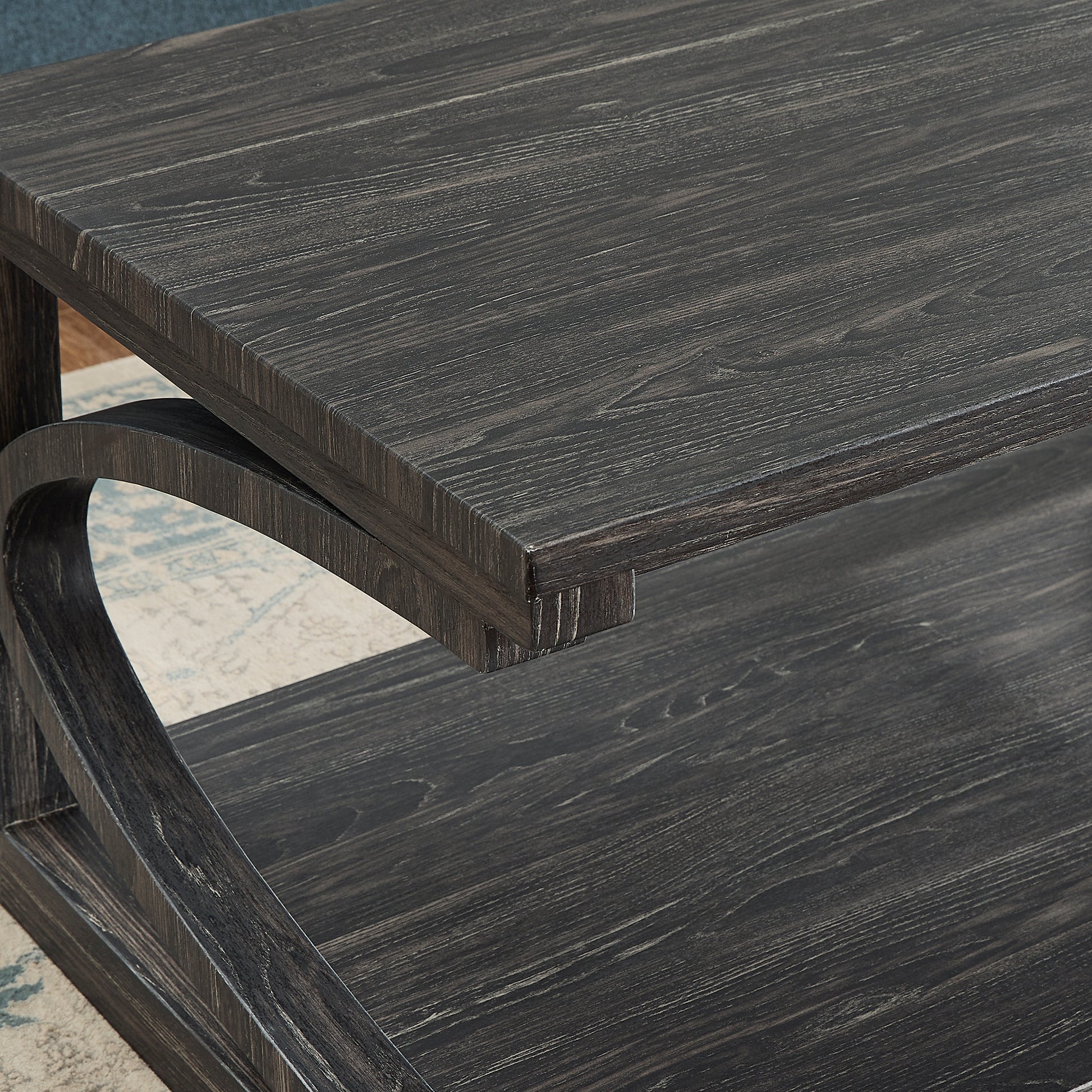 Unique Coffee Table, Solid Wood 23.8 Inch Modern Coffee Table Modern Center Table With Storage, Solid Wood Special Shape Coffee Table, Living Room, Kitchen, Apartment Dining Table Black Solid Wood Mdf