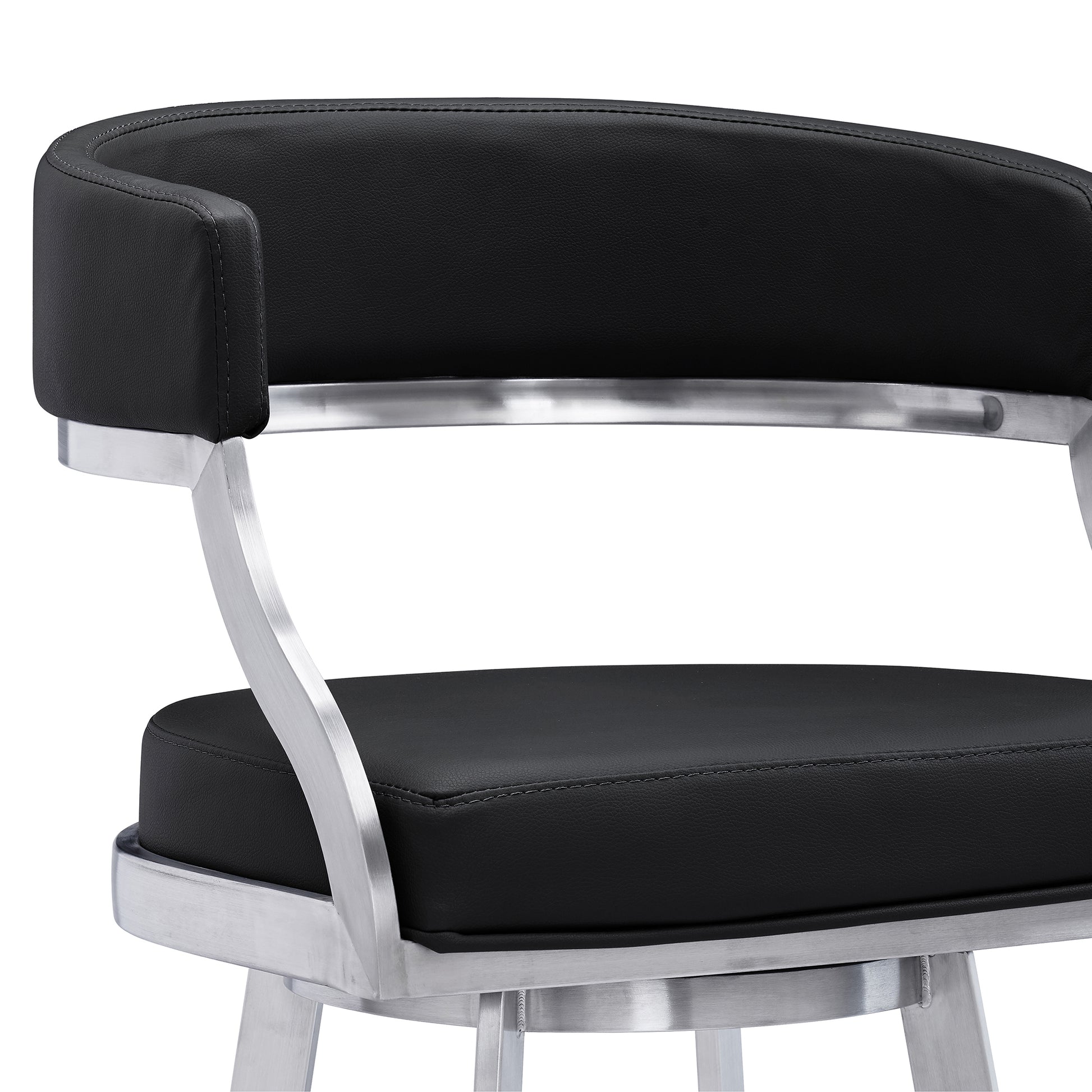 Ava 26 Inch Swivel Counter Stool Chair, Open Back Steel, Black Faux Leather Black Steel