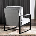 Classic Mid Century Modern Accent Chair With Durable Square Metal Frame, Armchair For Living Room, Bedroom, Home Office In Plush Velvet Upholstery, Grey Grey Velvet