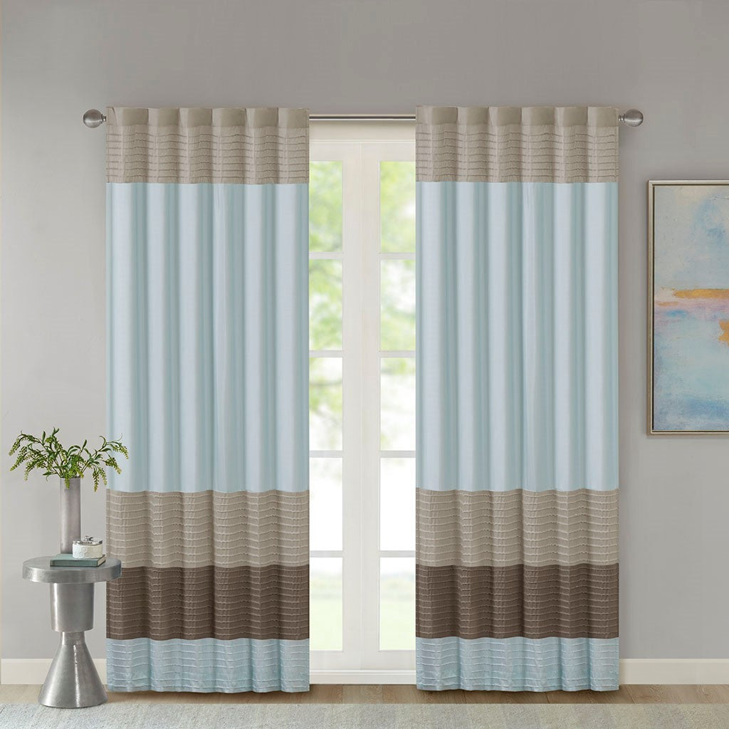 Polyoni Pintuck Curtain Panel Only 1 Pc Panel Blue Multi Polyester