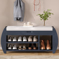 Retro Multifunctional Storage Bench With Cushion And Curved Side Panel For Entrance And Living Room Antique Navy Antique Navy Mdf