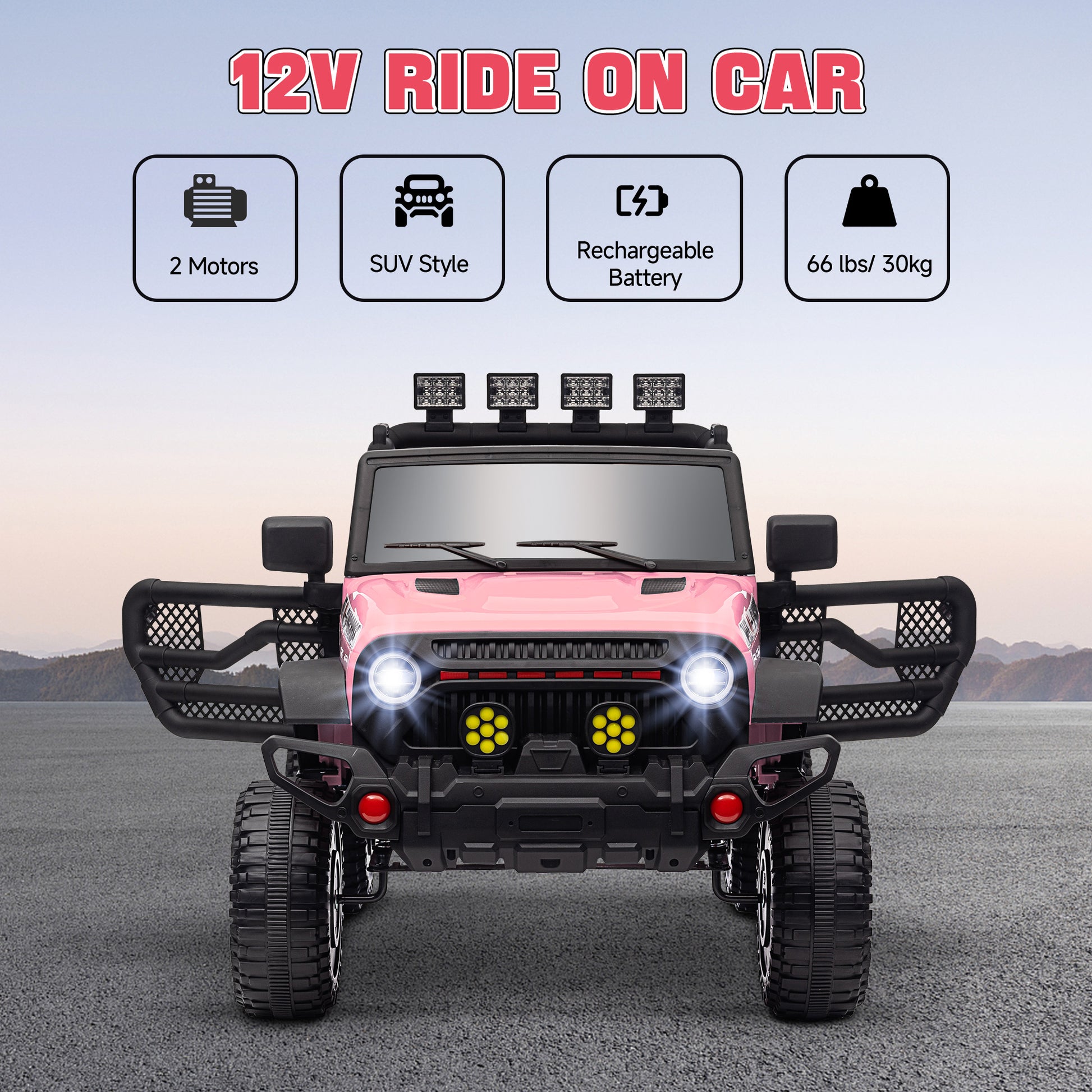Qaba 12V Ride On Truck, Electric Car For Kids, Battery Powered Ride On Car, Parent Remote, 4 Suspension Wheels, Music Horn Led Lights, Pink Pink Plastic