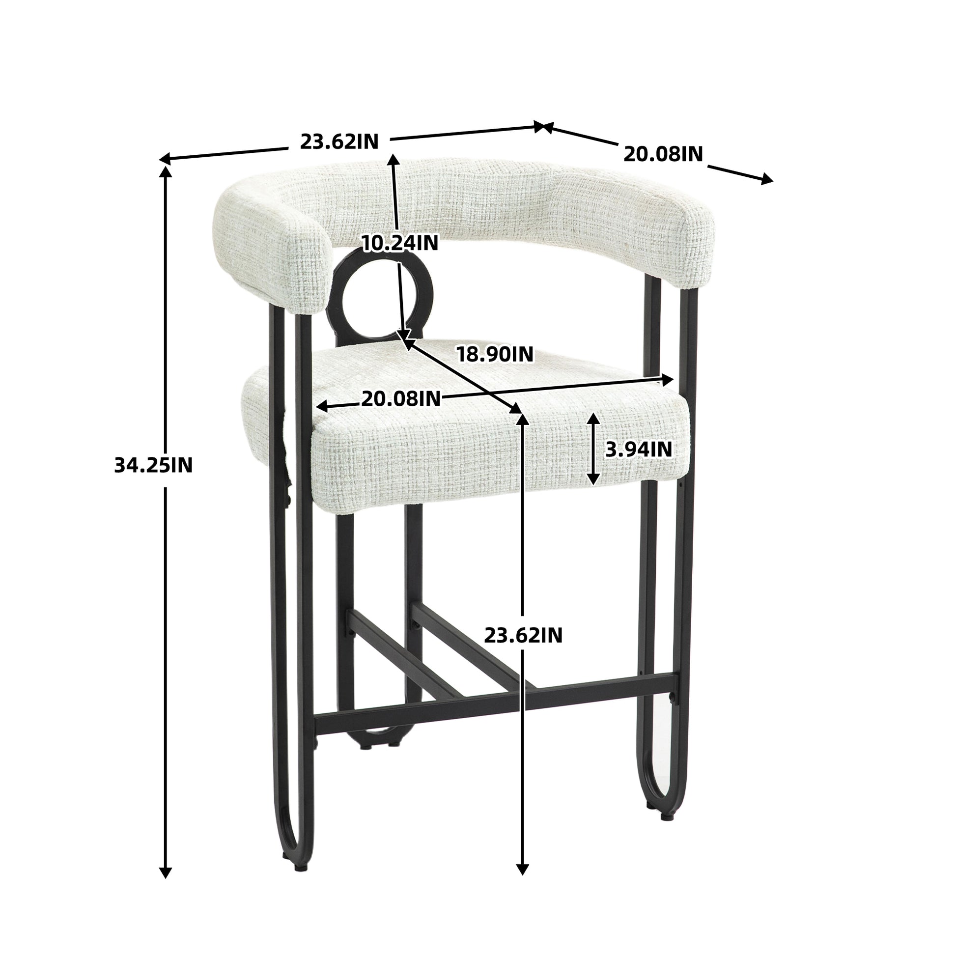 Coolmore Bar Stools Set Of 2, Modern Bar Stool With Back, Black Metal Frames, Upholstered Bar Stools For Kitchen Island, Pub, Club Beige Chenille Beige Foam Chenille