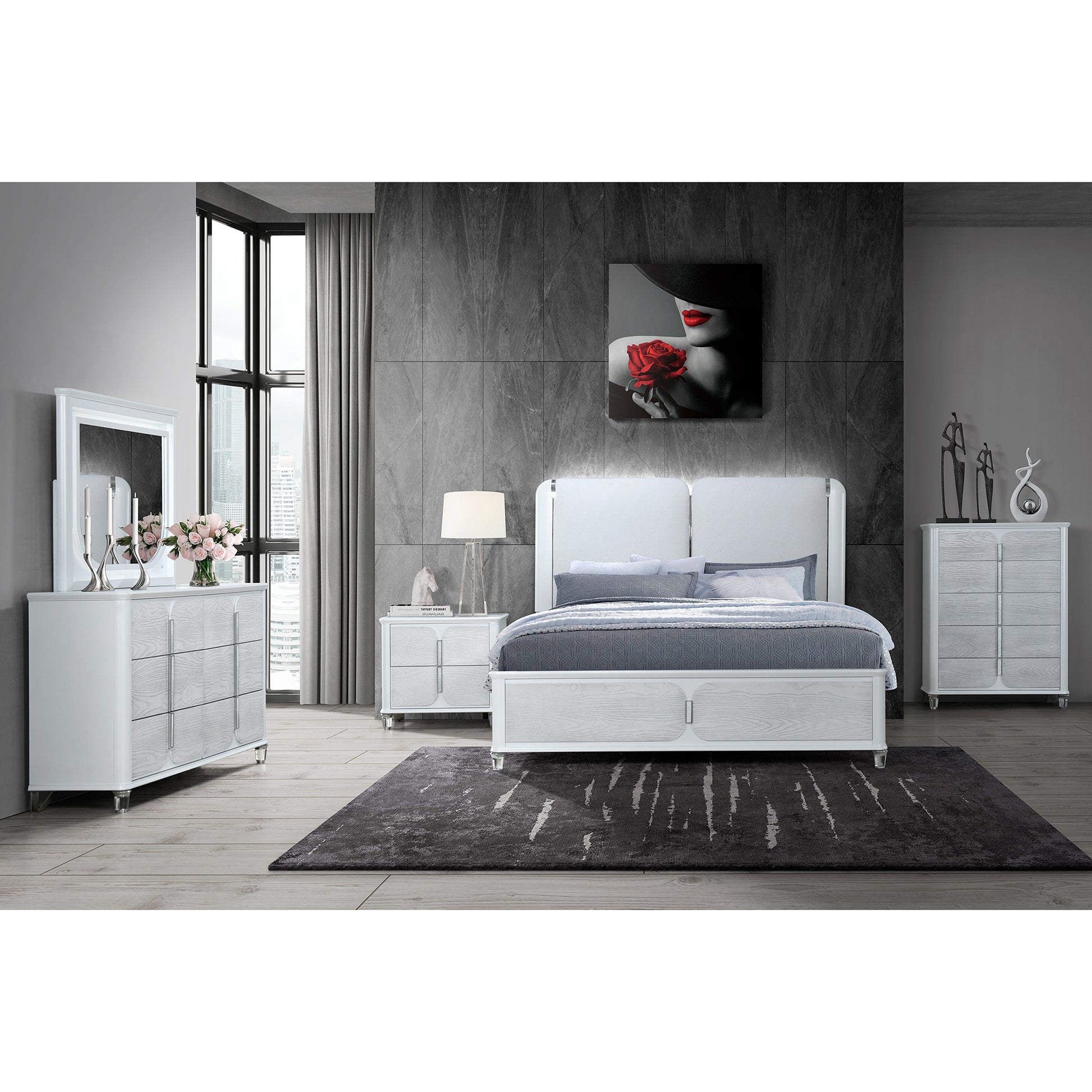 Brenda Grey Nightstand Grey Gray 2 Drawers Bedroom Square Contemporary Rubberwood Dovetail Joints Wood Wood