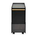 Mobile End Table With Lockable Wheels, Narrow Coffee Table With 5Mm Thick Fluted Tempered Glass, Modern Nightstand With Golden Round Rod, Living Room, Black, 31.5''W X11.8''D X 23.1''H Black Primary Living Space Mdf