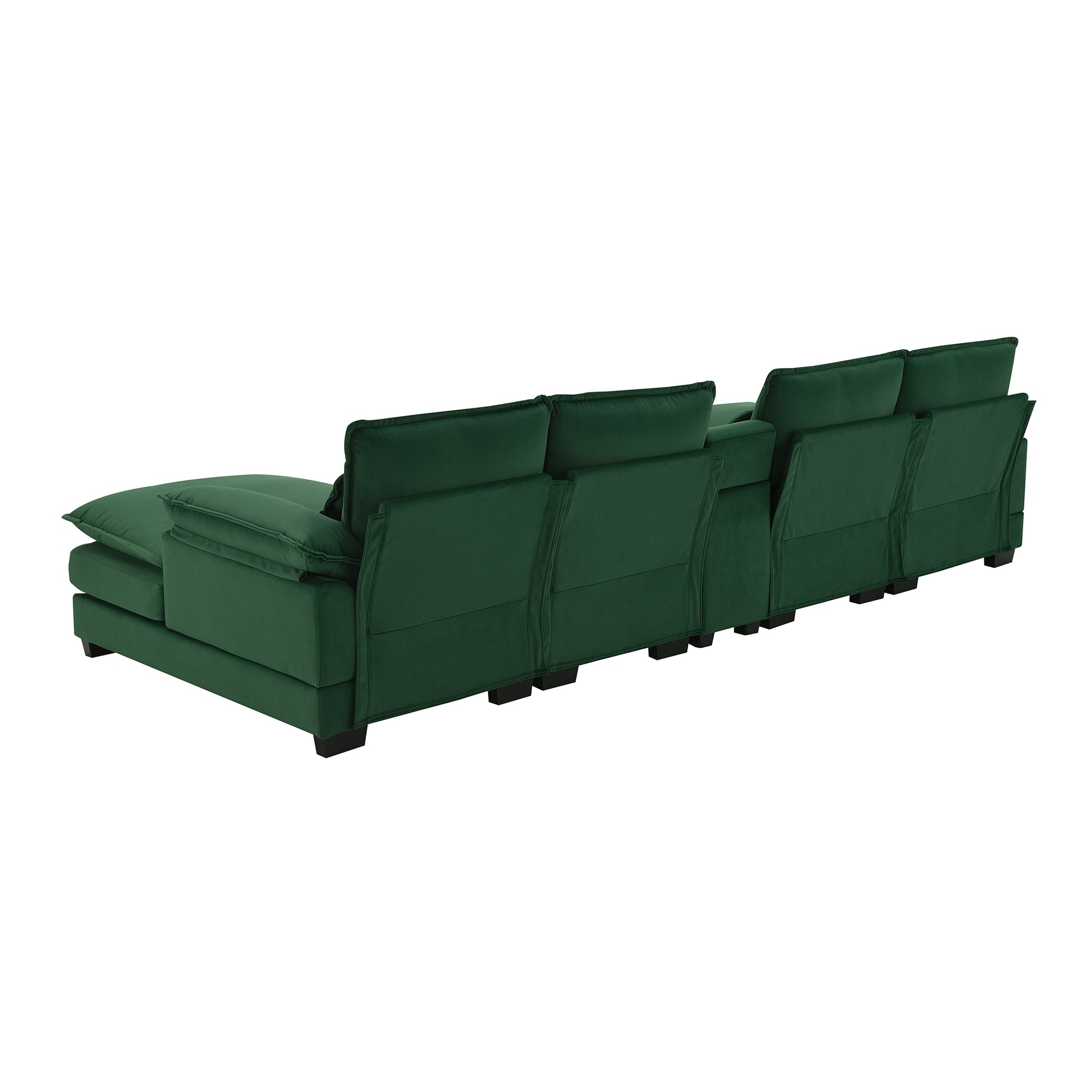 123*55" Modern U Shaped Sofa With Console,Cupholders And Usb Ports,6 Seat Upholstered Symmetrical Indoor Furniture,Sleeper Couch Set With Chaise For Living Room,Apartment,5 Colors Green Velvet 6 Seat