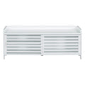 Distressed Shutter Storage Bench With Acacia Veneer For Retro Charm For Living Room, Entryway White White Mdf