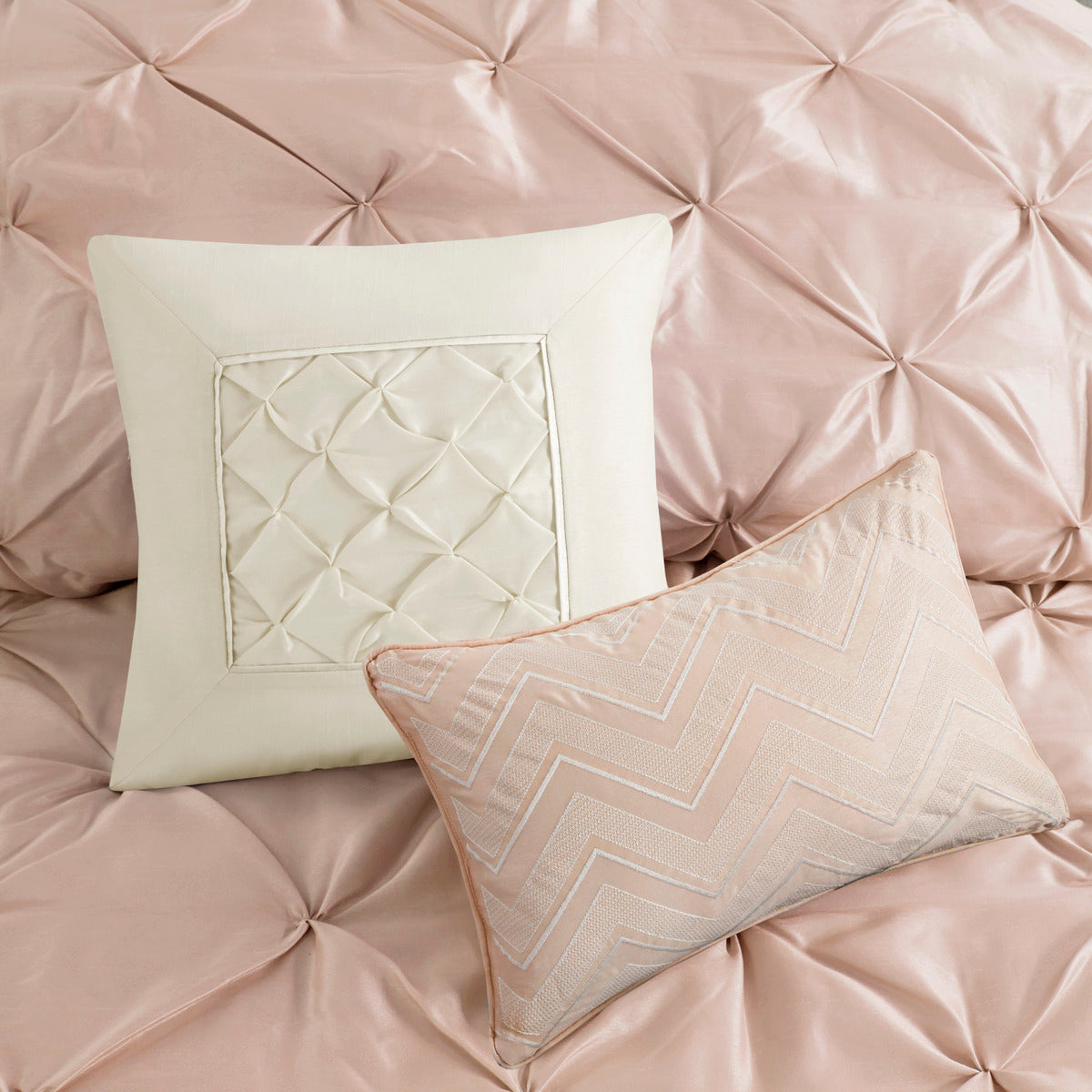 7 Piece Tufted Comforter Set Blush Cal King California King Blush Polyester