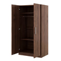 2 Door Wooden Wardrobe Armoire With 3 Storage Shelves, Brown Brown Solid Wood Mdf