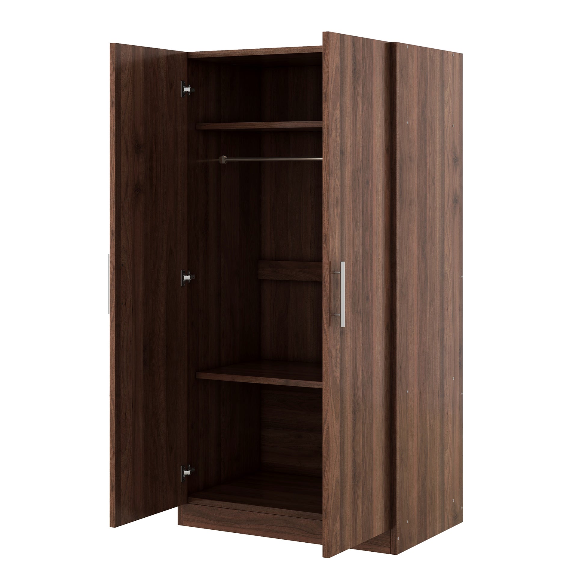 2 Door Wooden Wardrobe Armoire With 3 Storage Shelves, Brown Brown Solid Wood Mdf