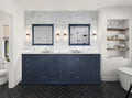 Navy Blue Double Bath Vanity 84 In. W X 22 In. D, With Carrara Marble Top Navy Blue Plywood Wood
