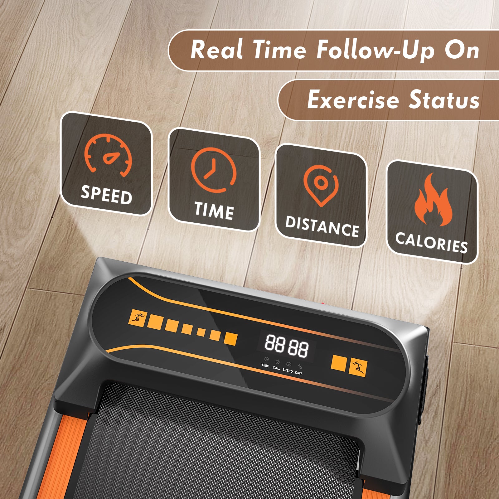 Walking Pad Running Machine Walking Machine For Home Under Desk Treadmill With Led Display And 12 Preset Programs 2.25Hp Portable Treadmill Jogging Machine For Office Small Space Black Orange Steel