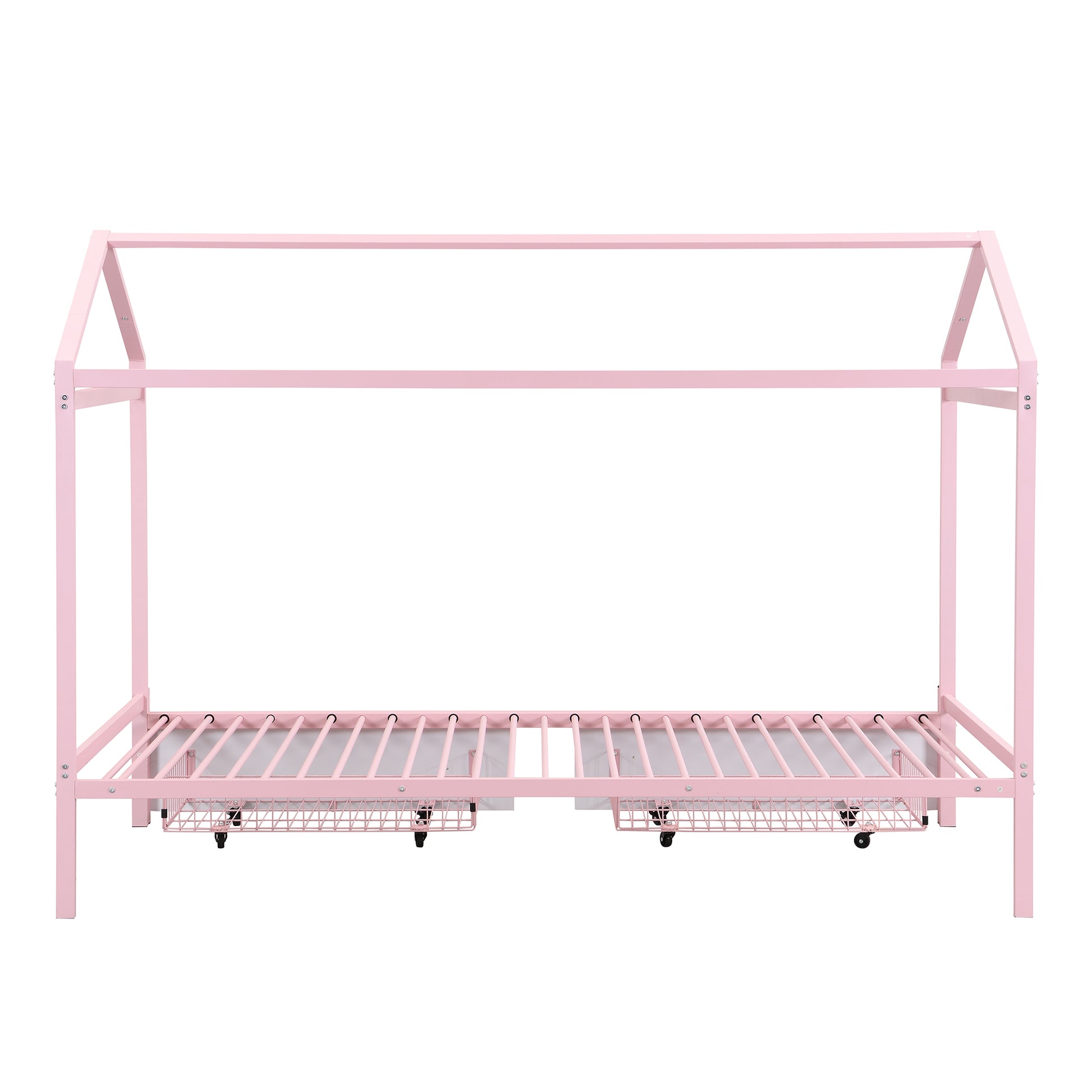 Twin Xl To King Metal Twin Size House Platform Bed With 2 Drawers, Pink Box Spring Not Required Twin Xl Pink Metal Bed Frame Metal