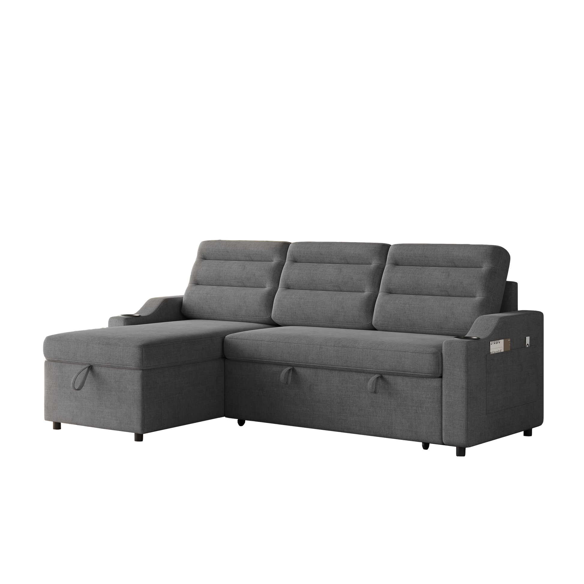 Mh83.5" Convertible Sleeper Combo Sofa, Convertible Sofa Bed Polyester Pullout Bed With Storage Recliner And Cup Holder For Living Room, Tight Spaces Dark Grey Polyester Wood Primary Living Space Pine Foam Fabric 3 Seat