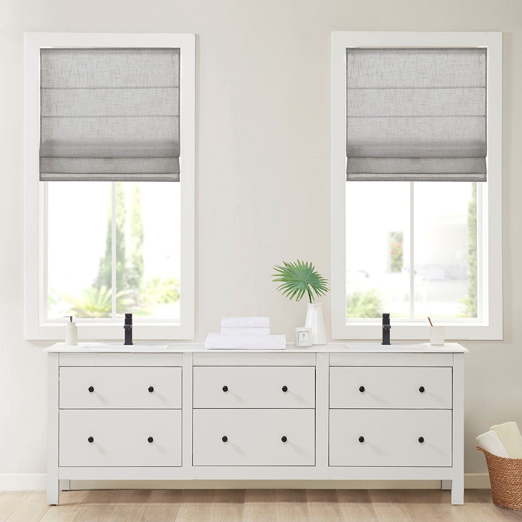 Linen Blend Light Filtering Cordless Roman Shade Grey Polyester