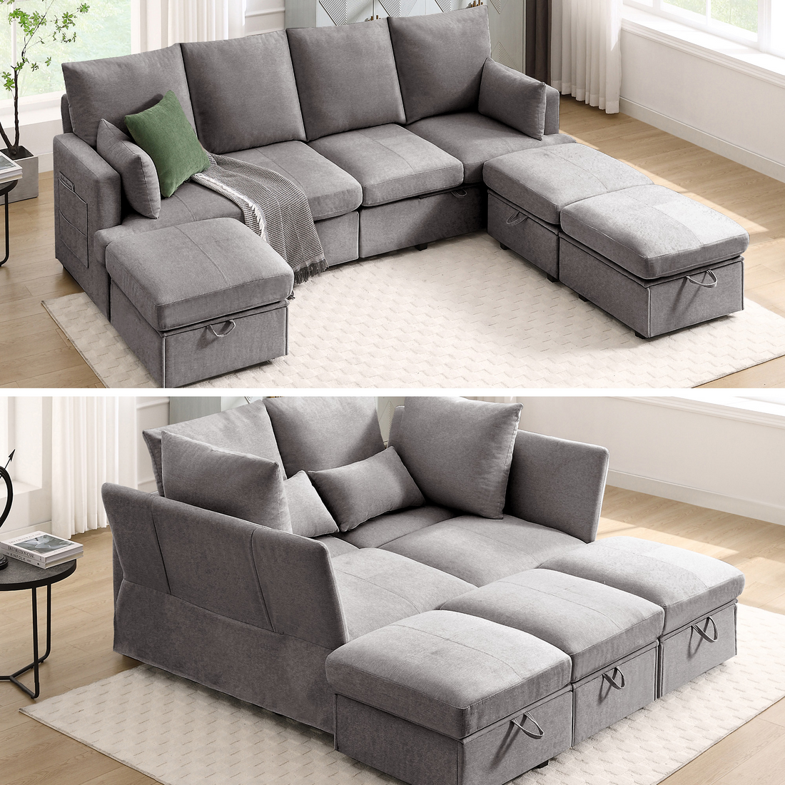 Modern U Shape Modular Sofa, 7 Seat Chenile Sectional Couch Set With 2 Pilows Lncluded, Freely Combinableindoor Funiture For Living Room,Apartment, Office, 3 Colors Dark Grey Chenille Metal Primary Living Space Medium Soft Loose Back Modern Poplar Foam