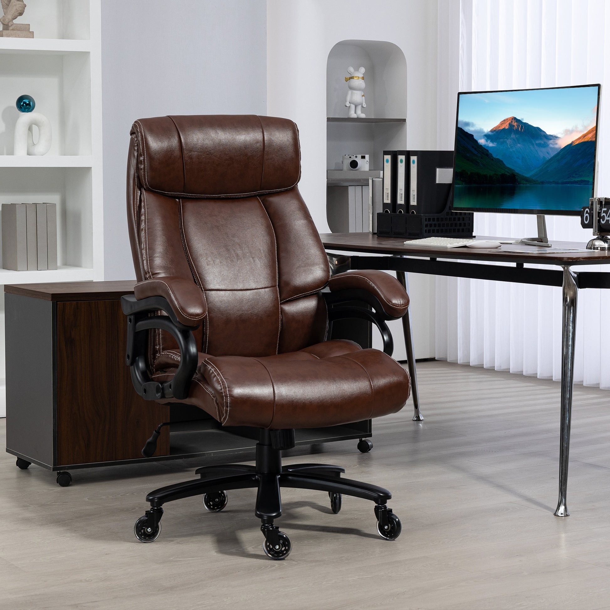 Vinsetto Big And Tall Office Chair, Pu Leather Desk Chair 400Lb, Brown Brown Pu Leather