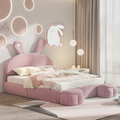 Full Size Upholstered Platform Bed With Cartoon Ears Shaped Headboard And Light, Pink Box Spring Not Required Full Pink Wood Bedroom Bed Frame Velvet Upholstered