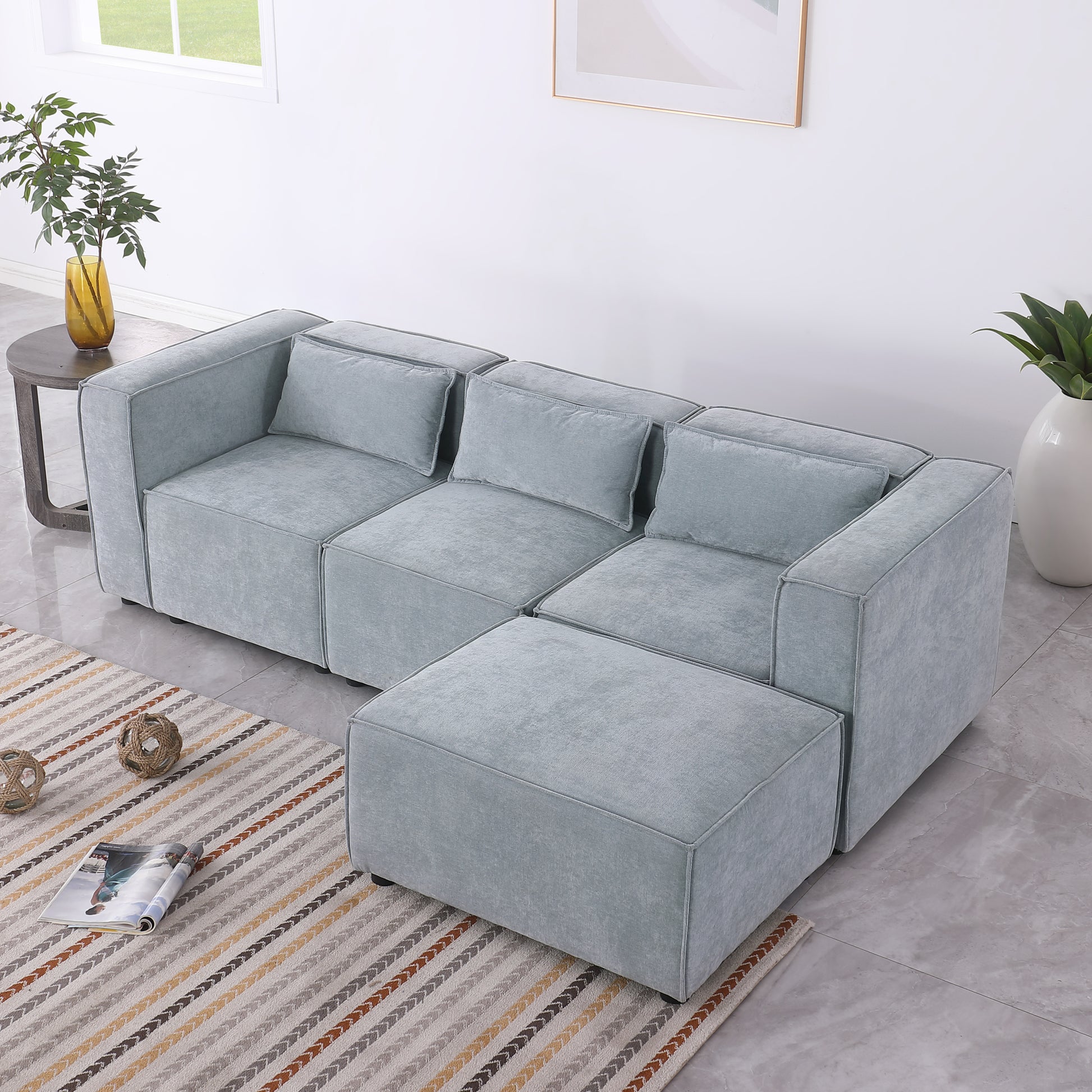 Modular Sofa Grayish Blue Chenille Fabric, Simple And Grand, The Seat And Back Is Very Soft. This Is Also A Knock Down Sofa Grayish Blue Chenille 4 Seat