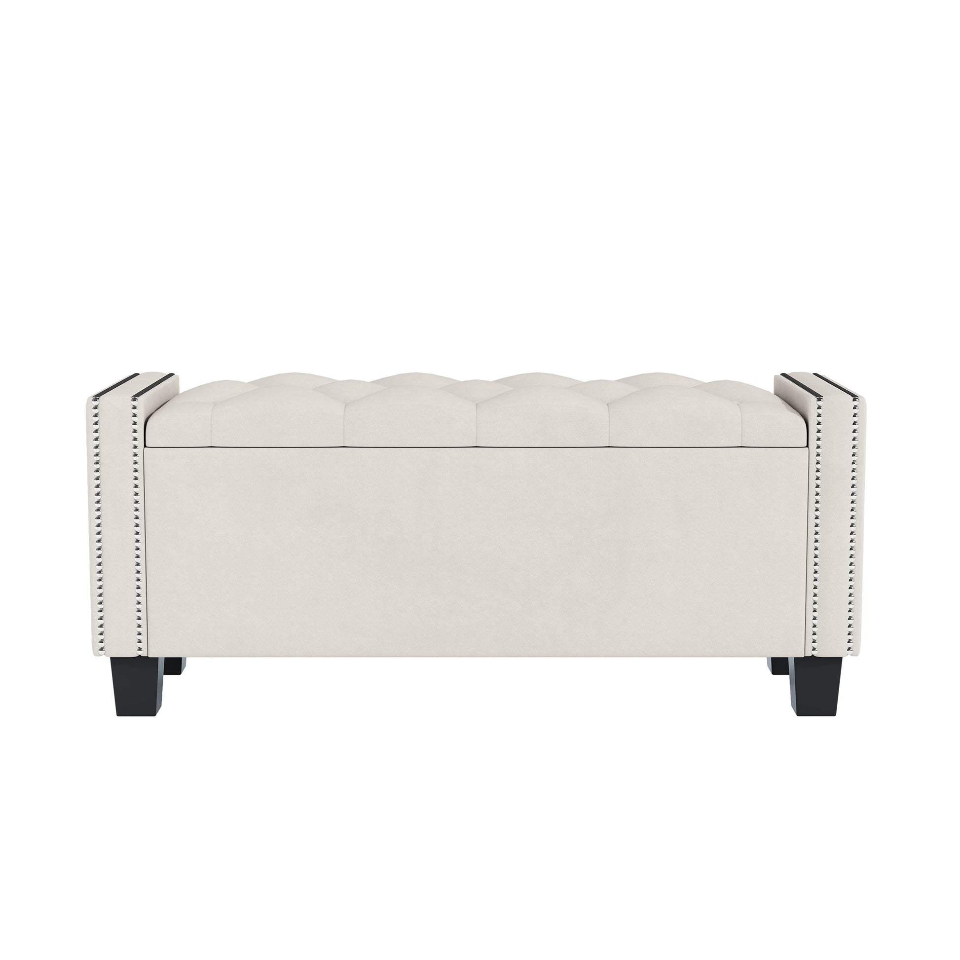 Upholstered Velvet Storage Ottoman Bench For Bedroom, End Of Bed Bench With Rivet Design, Tufted Foot Rest Stool,Beige Beige Beige Mdf