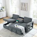 Linen Upholstered Sleeper Sectional Sofa, Shaped Modular Convertible Sofa With Storage Chaise,There Are Two Cup Holders In The Middle And Usb Multi Interface Function,Pull Out Sleep Couch Bed ,Grey