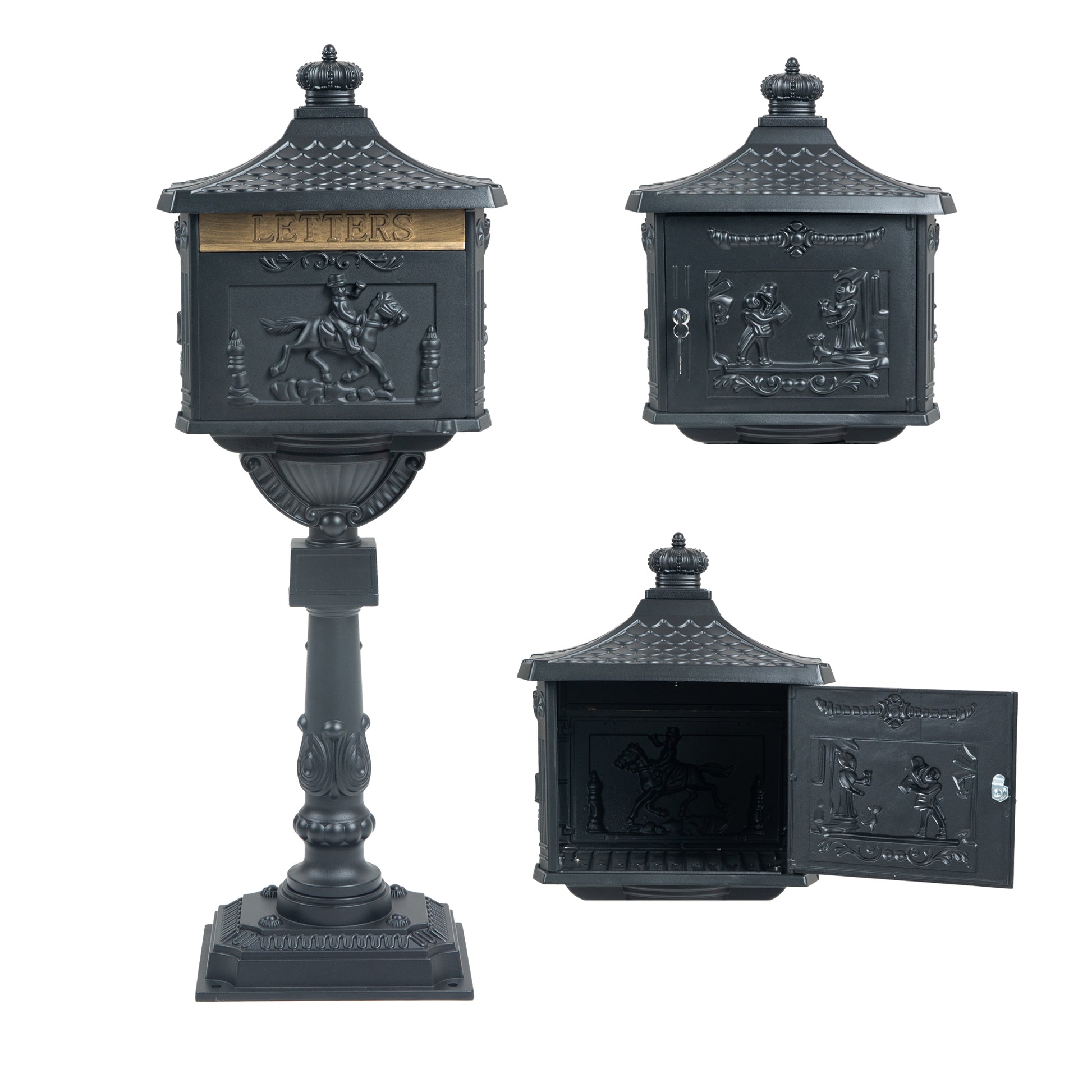 Mailbox Cast Aluminum Black Mail Box Postal Box Security Heavy Duty Black Aluminium