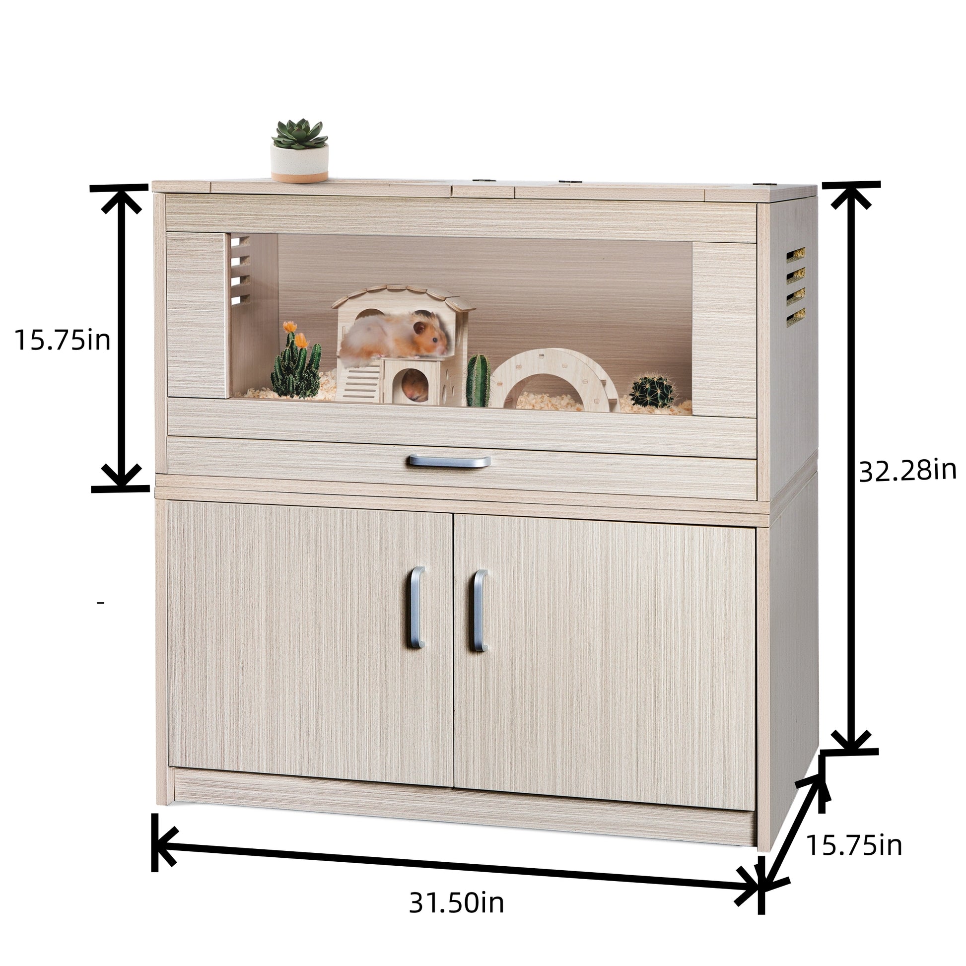 Guinea Pig Cages, Hamster Cage Wood With Independent Storage Cabinet, House For Rat Chinchilla With Guinea Pig Hutch And Bridge, Openable Top With Acrylic Sheets Natural Wood Particle Board