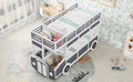 Twin Over Twin Bus Shaped Bunk Bed With Wheels And Storage, Gray White Box Spring Not Required Twin Grey White Wood Bedroom Solid Wood Mdf