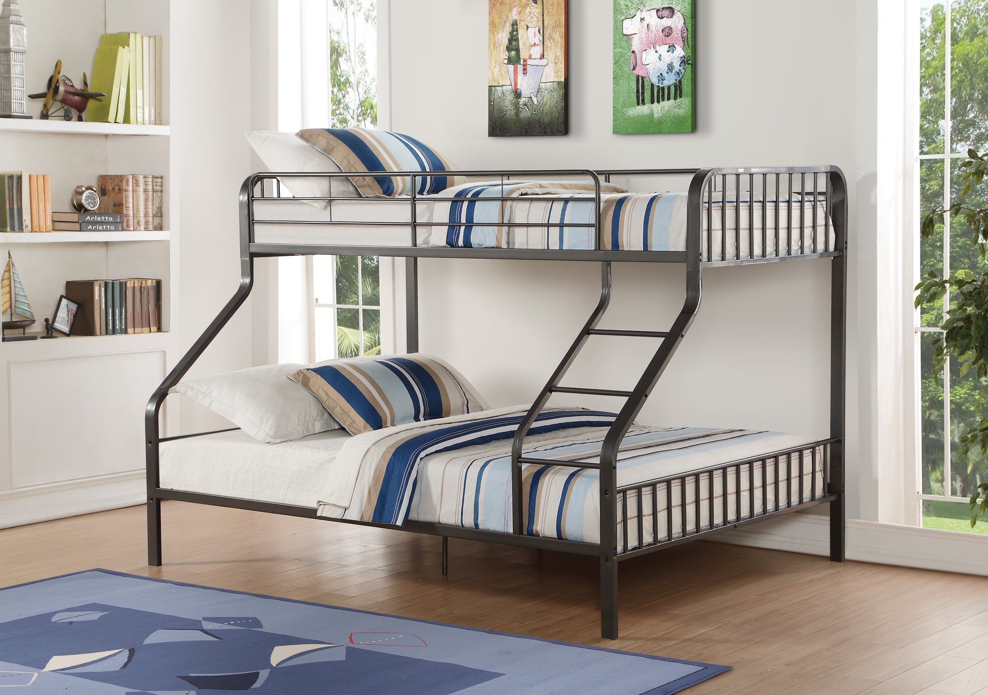 Caius Gunmetal Finish Twin Xl Queen Bunk Bed Gunmetal Metal