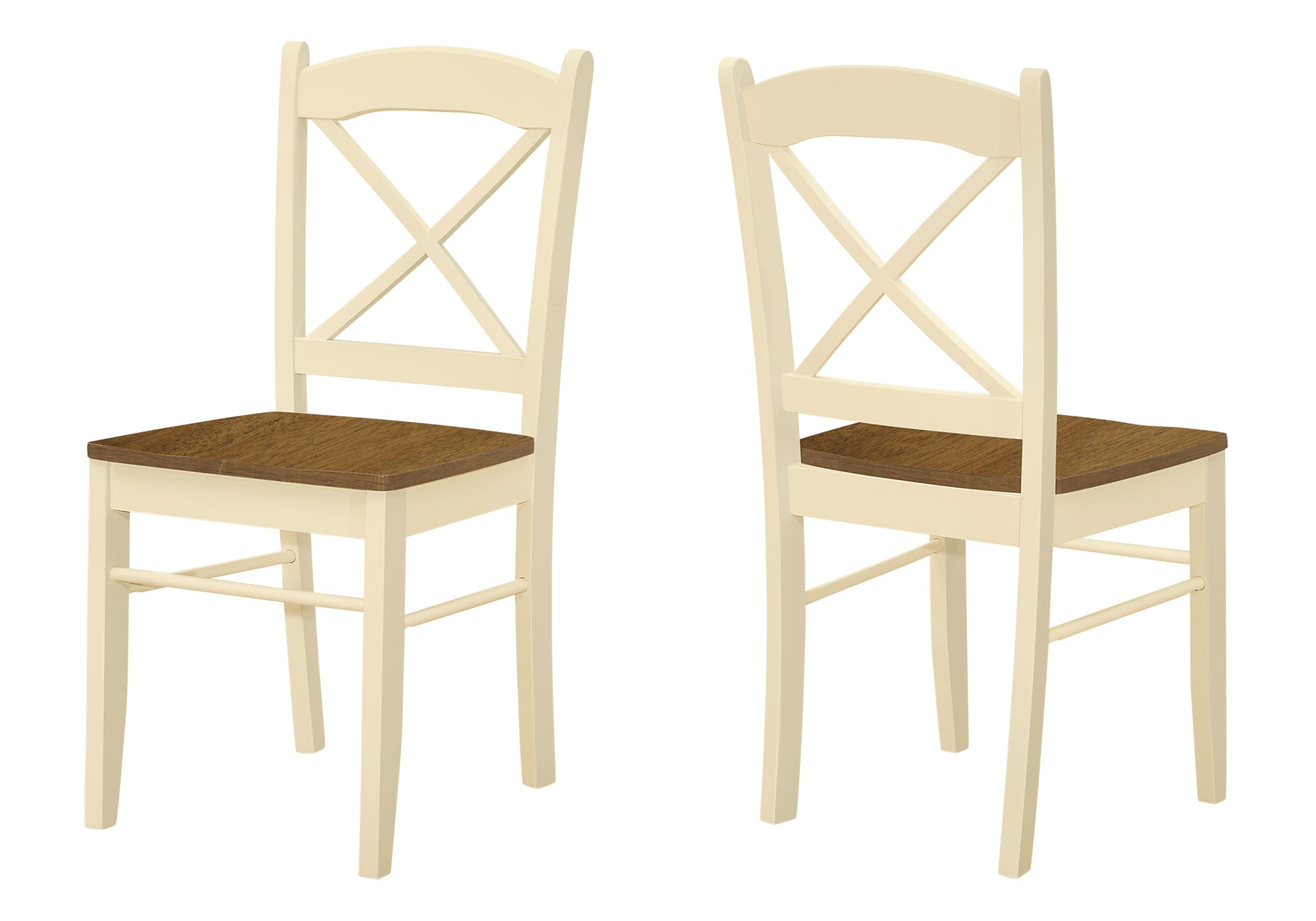 Dining Chair, Set Of 2, Side, Kitchen, Dining Room, Oak And Cream, Wood Legs, Transitional Cream Solid Wood