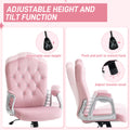 Vinsetto Home Office Chair, Velvet Computer Chair, Button Tufted Desk Chair With Swivel Wheels, Adjustable Height, And Tilt Function, Pink Pink Polyester