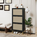 Rattan 3 Door Shoe Rack, Freestanding Modern Shoe Storage Cabinet, For Entryway Black Particle Board