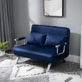 Homcom Convertible Sofa Bed Sleeper Chair, 5 Position Adjustable Backrest, Armchair Sleeper With Pillows, Leisure Chaise Lounge Couch, Blue Blue Steel 2 Seat
