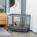 Pawhut Heavy Duty Dog Crate Metal Kennel And Cage Dog Playpen With Lockable Wheels, Slide Out Tray, Food Bowl And Double Doors, 36.5