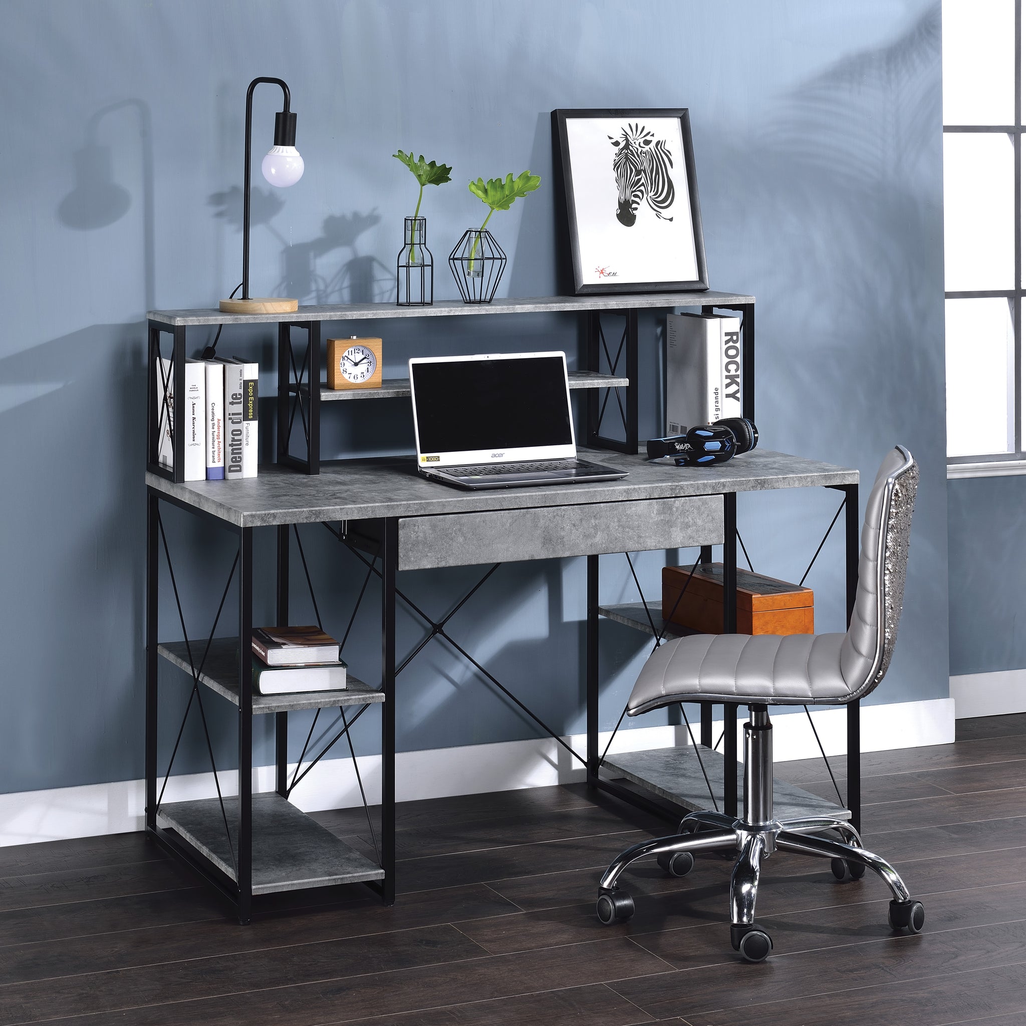 Amiel All Purpose Gray Finish Writing Desk Gray Synthetic Wood