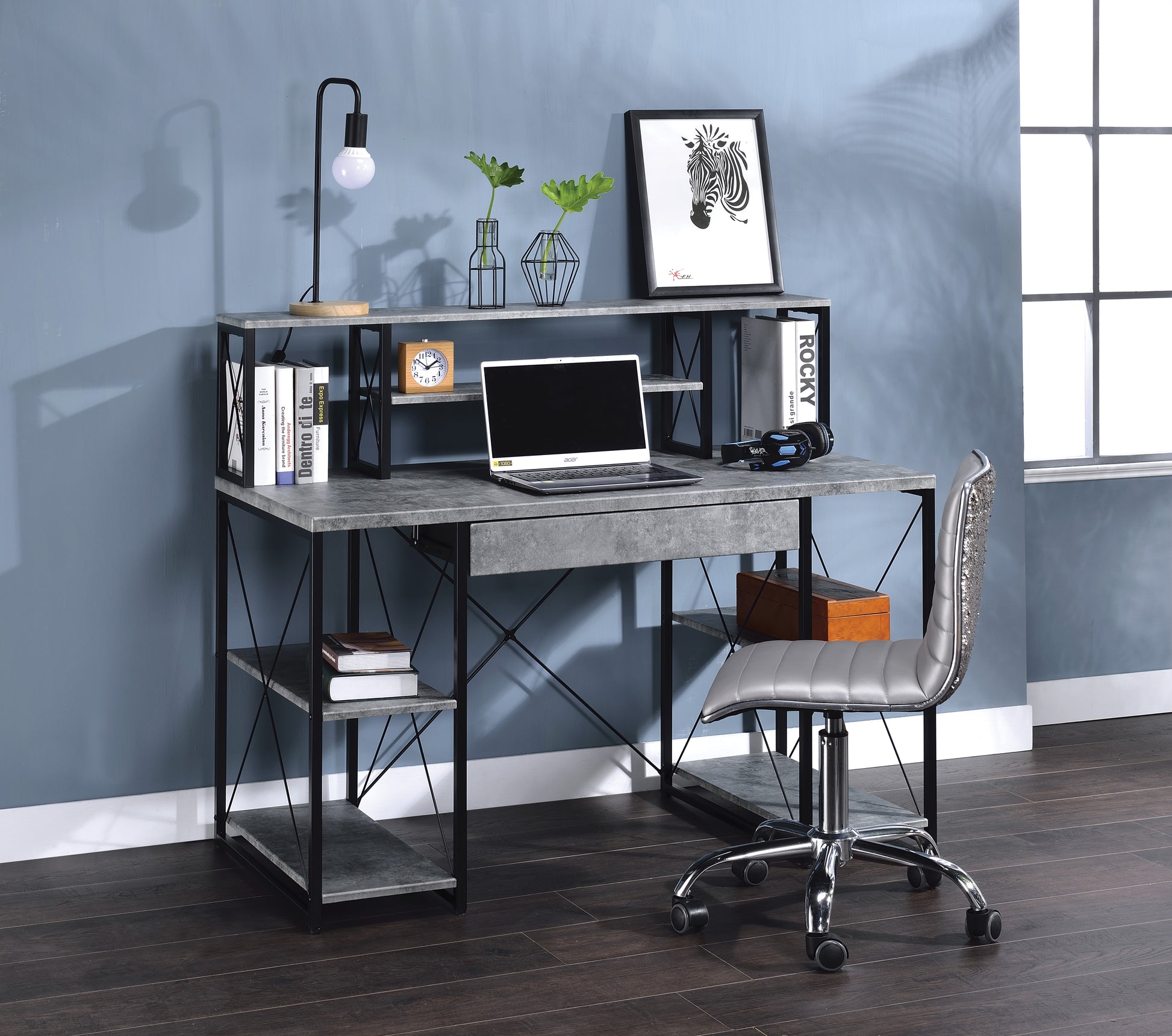 Amiel All Purpose Gray Finish Writing Desk Gray Synthetic Wood