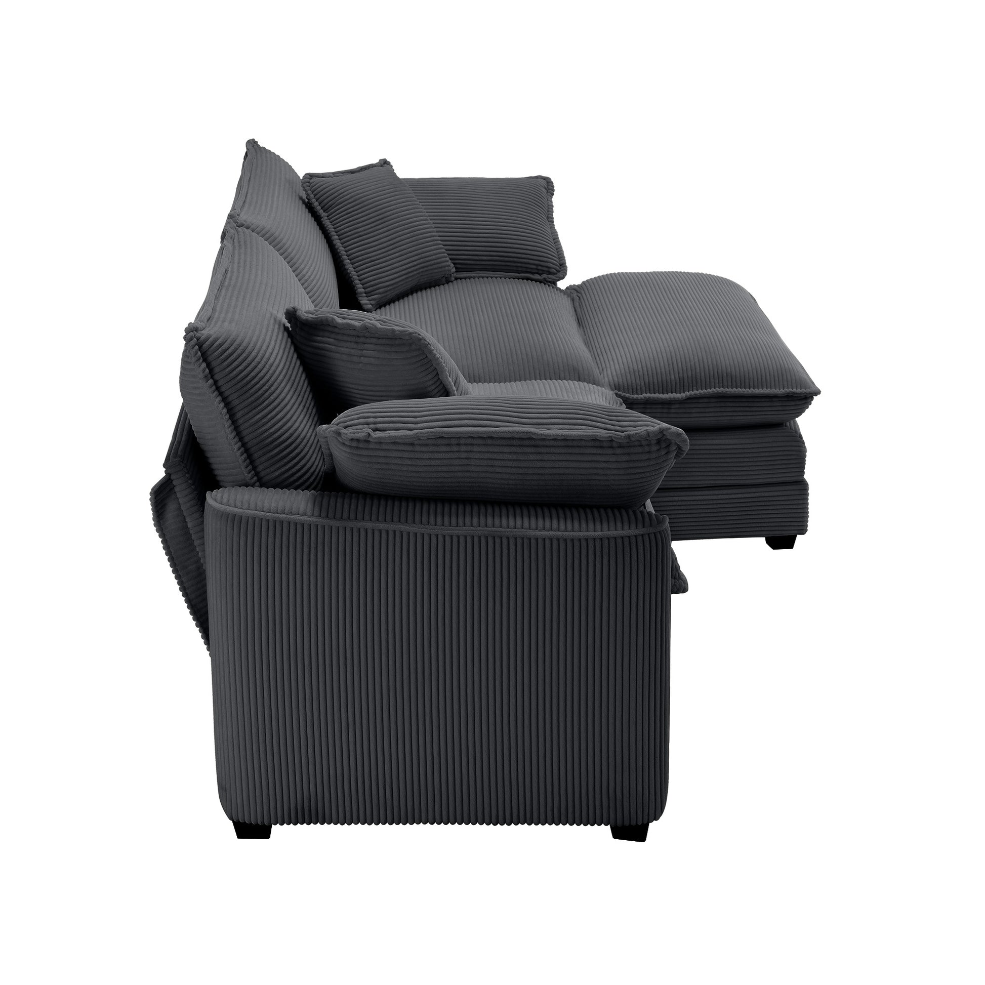 Corduroy Two Seater Sofa With 1 Footrest, L Shaped 2 Seater Sofa With Ottoman For Small Living Spaces, Grey Corduroy Sofa Grey Corduroy 2 Seat