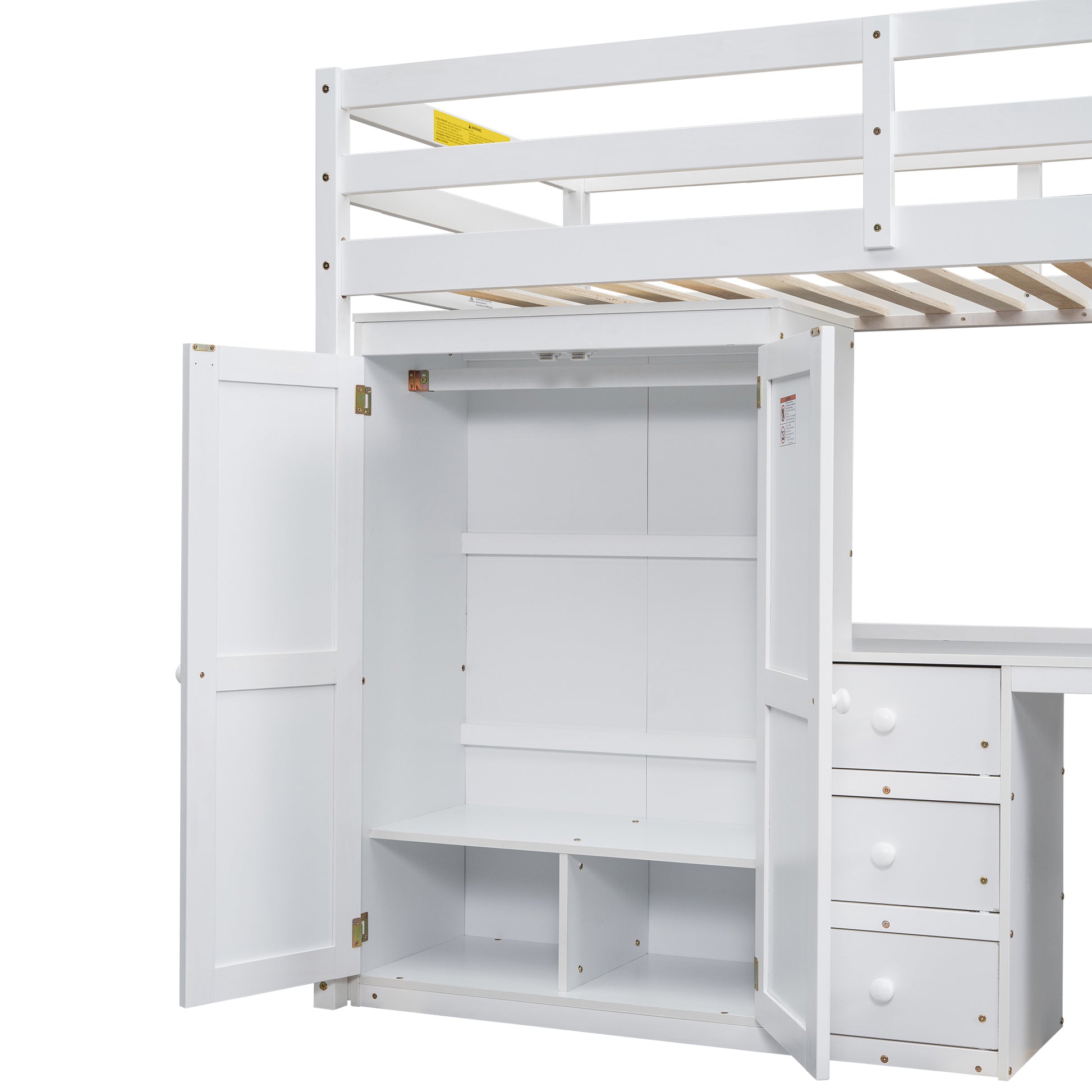 Twin Size Loft Bed With Wardrobe, Desk And Storage Drawers, White Twin White Pine