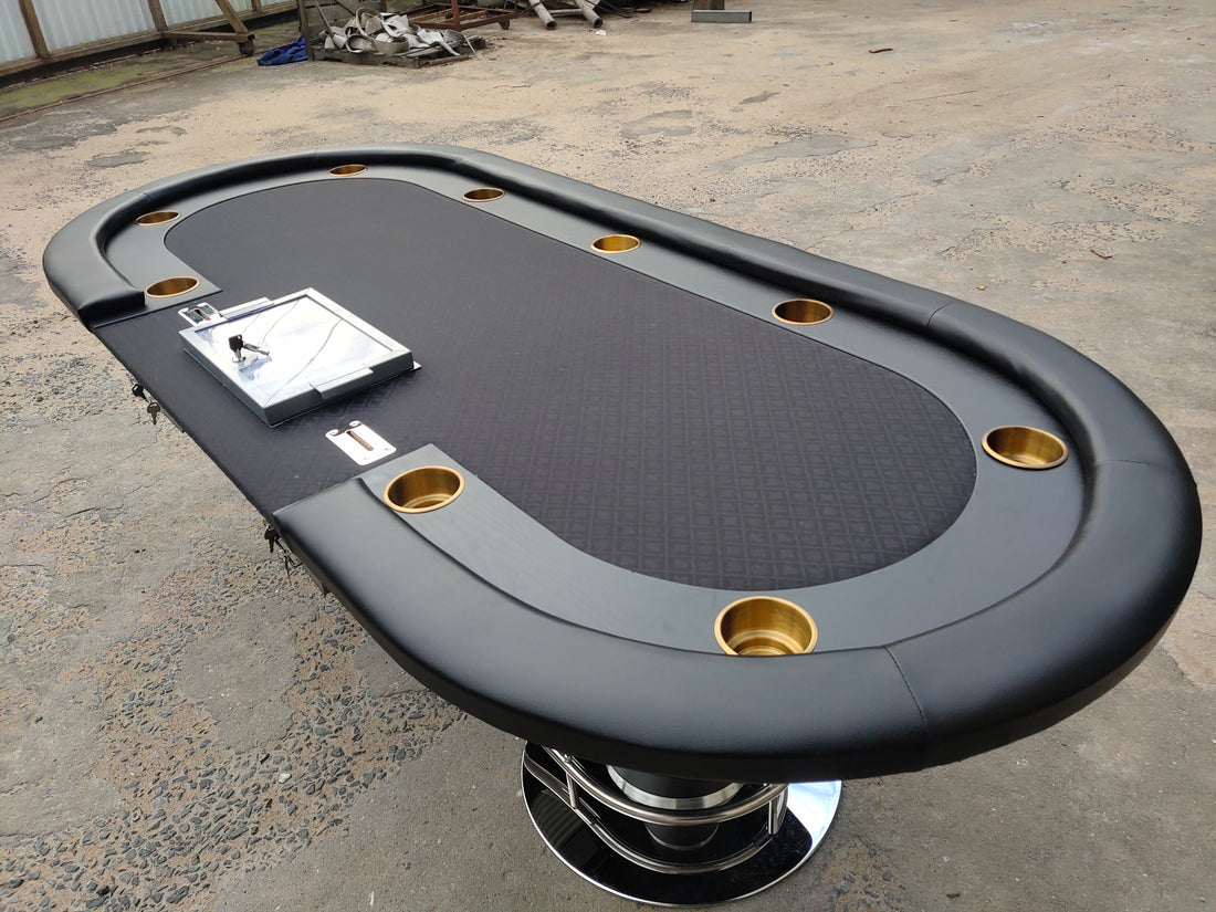 96" Poker Table For Casino Game Texas Holdem Oval Black With Waterproof Felt Chips Tray Drop Box Black Primary Living Space Modern Wood